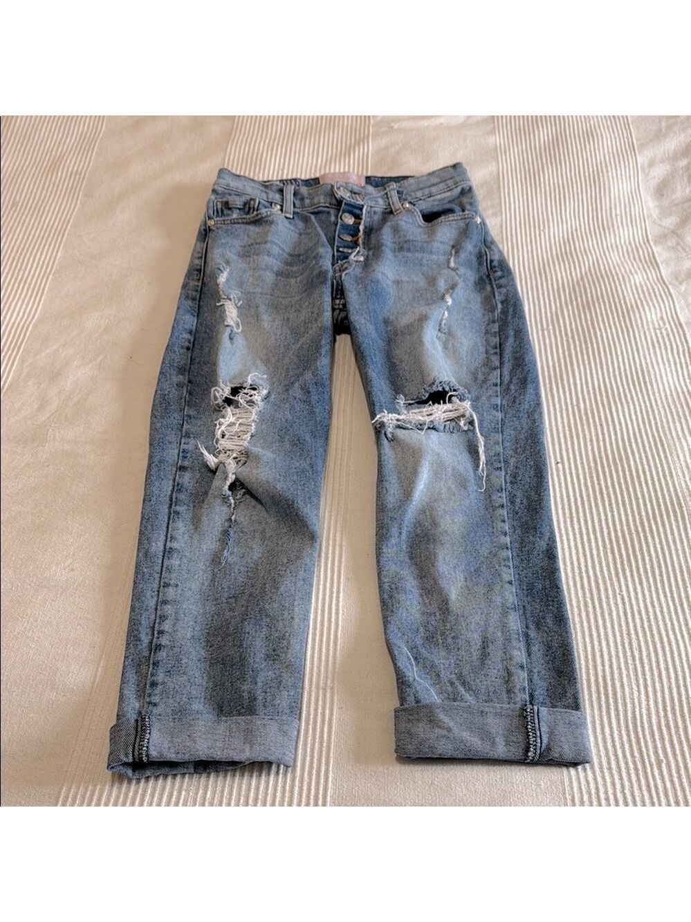 Revice Blue Relaxed Fit Button Fly High Rise Distressed Jeans Size 27